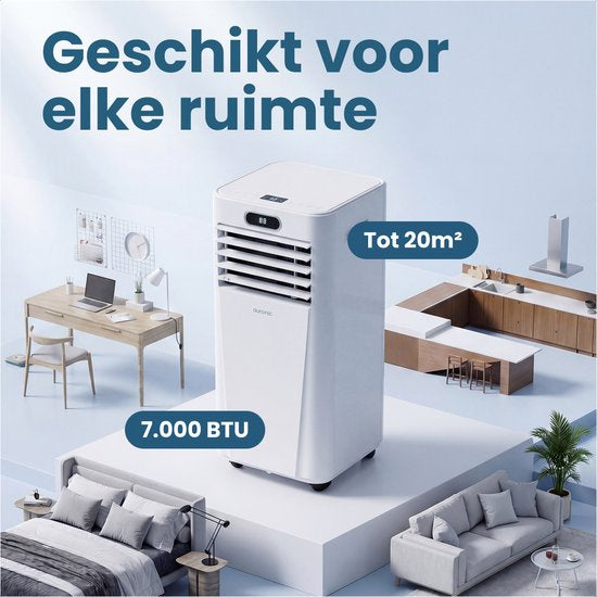 Auronic Mobiele Airco - 7.000 BTU - 3-in-1 - Airconditioning met 2 Raamafdichtingskits - Ventilator - Ontvochtiger - Tot 20m² - Wit