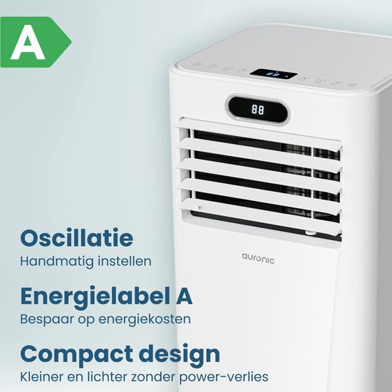Auronic Mobiele Airco - 7.000 BTU - 3-in-1 - Airconditioning met 2 Raamafdichtingskits - Ventilator - Ontvochtiger - Tot 20m² - Wit